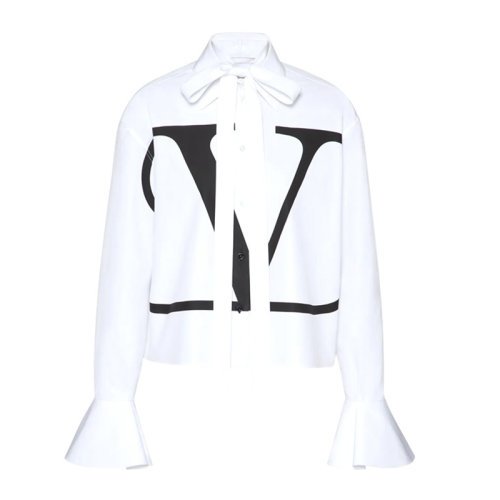 Valentino 华伦天奴 女士 服装  白色翻领大字母LOGO图案长袖衬衫 女士长袖衬衫