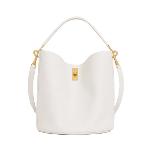 CELINE/赛琳 22新款 女士白色粒面小牛皮金色金属扣手提肩背水桶包195573CR8.01RC