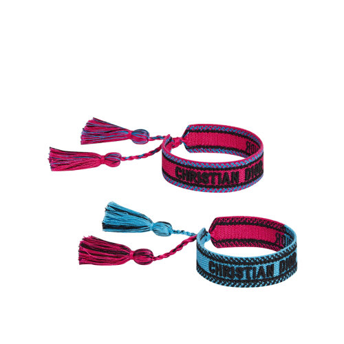 DIOR/迪奥 22春夏新款J'ADIOR系列 女士亮粉色/荧光蓝色棉布刺绣徽标流苏拼接手链B0961ADRCO_D02P