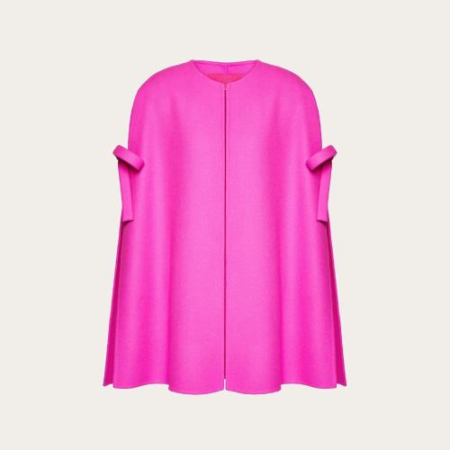  VALENTINO华伦天奴 22年秋冬 女士 斗篷 CAPE EN DIAGONAL DOUBLE WOOL ORNéE DE NOEUDS 1B0C