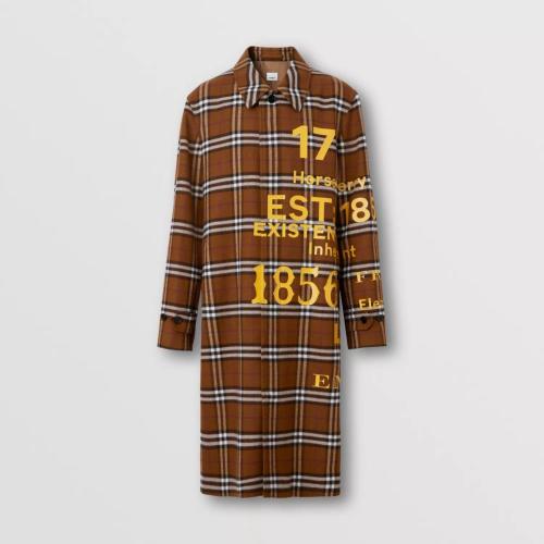  BURBERRY 22年秋冬 男士 Horseferry 印花格纹羊毛轻便大衣 80612801