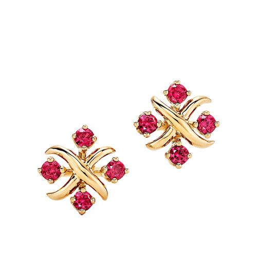 Tiffany & Co./蒂芙尼 22春夏新款Schlumberger系列 18K金黄金镶嵌圆形红宝石Lynn耳环62266481