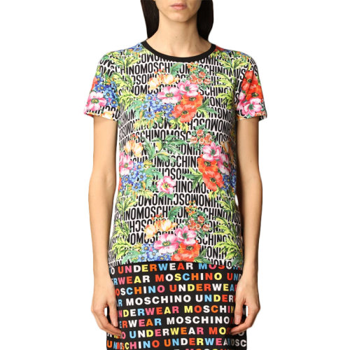 MOSCHINO 莫斯奇诺 女士 服装  圆领字母LOGO印花花朵图案短款圆领短袖T恤 女士短袖T恤