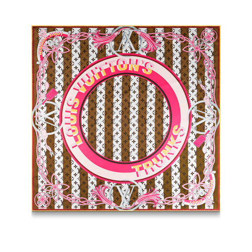 Louis Vuitton/路易威登 22年春夏新款 LV MONOGRAM RAYURES 90系列 女士棕色桑蚕丝老花图案方巾丝巾M77550