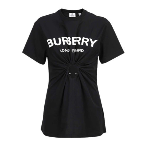 BURBERRY 博柏利 巴宝莉 女士 服装  黑色字母LOGO褶皱棉质T恤 女士短袖T恤