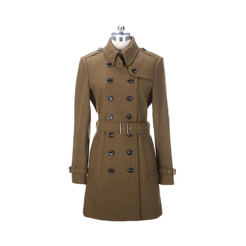 BURBERRY/博柏利 女士橄榄棕色中长款双排扣风衣 3890717