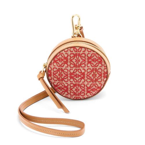 LOEWE/罗意威 22春夏新款情人节特别版女士红色/暖沙色帆布配皮Anagram印花金扣手拿饼干包0010686236