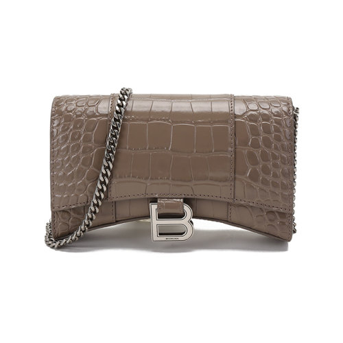 Balenciaga/巴黎世家女士鳄鱼纹Hourglass系列牛皮革仿古做旧单肩斜挎包链条包沙漏包 656050 1LR6Y