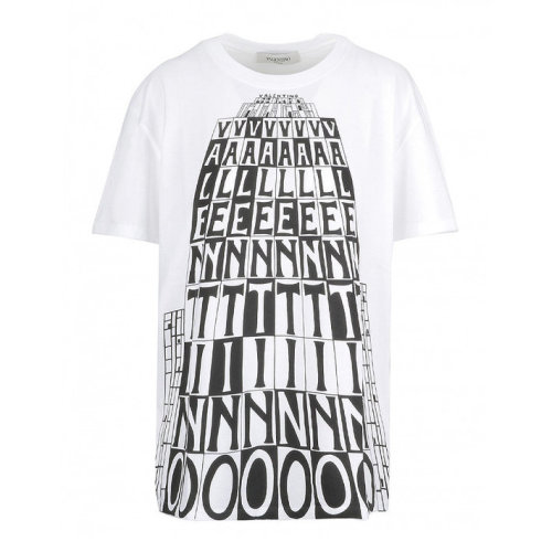 Valentino/华伦天奴 女装 VALENTINO logo塔印花白色T恤RB3MG00RNMS HC0640