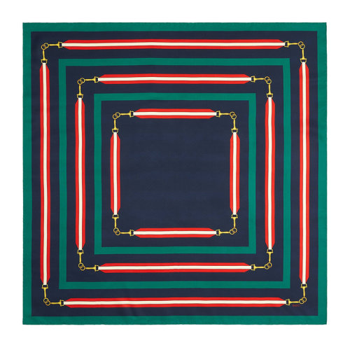 GUCCI/古驰 女士海军蓝色真丝马衔扣图案围巾?6267813G0014100