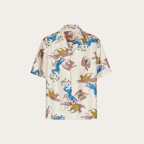  VALENTINO华伦天奴 22年秋冬 男士 短袖衬衫 CHEMISE EN SOIE IMPRIMé VALENTINO UTOPIA WORL