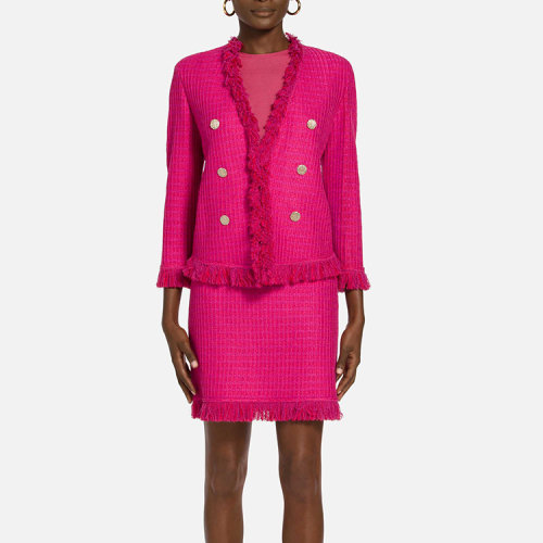 St.John/盛蔷山茶红新颖纹理针织女士夹克K61Z011