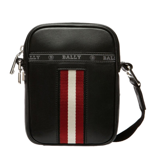 BALLY/巴利 Heyot系列男士黑色牛皮经典字母徽标印花红白条纹装饰拉链开合单肩包斜挎包邮差包信使包男包 6230619【预售3-4周发货】