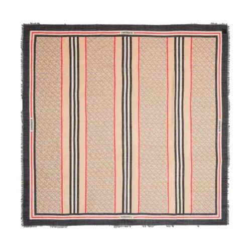  BURBERRY 22年秋冬 女士 标志性条纹专属标识印花羊毛丝质大号方巾 80180371 预定商品1-3周发货