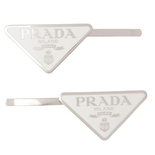 PRADA/普拉达 新款 女士白色金属三角形徽标发夹1IF051_2BA6_F0009