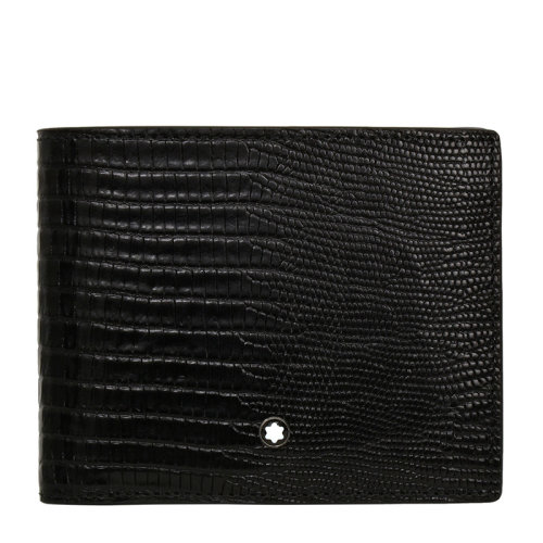 MontBlanc/万宝龙 男士黑色压纹皮革短款对折logo钱包钱夹卡包卡夹 116285
