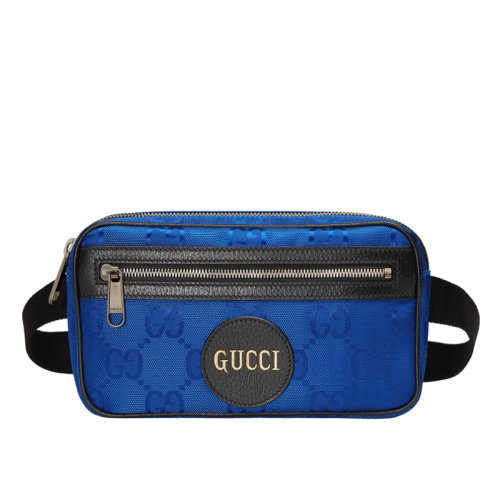 GUCCI/古驰 经典款Off The Grid系列 男士蓝色再生尼龙拼皮暗纹老花腰包631341H9HBN4267