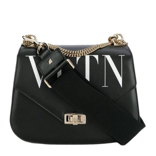 Valentino/华伦天奴 女士 黑色 LOGO印花皮革单肩包斜挎包 QW2B0C60DQM NER HJH0015X