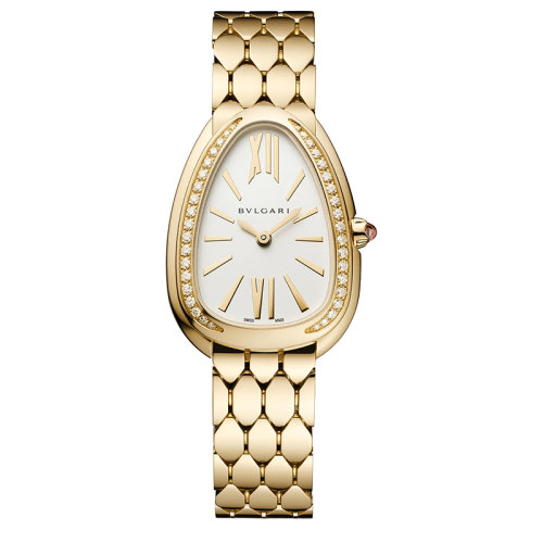 BVLGARI/宝格丽 18K黄金表壳 手链和表圈镶有钻石和银白色乳白色表盘 SERPENTI SEDUTTORI石英手表 33毫米 103147