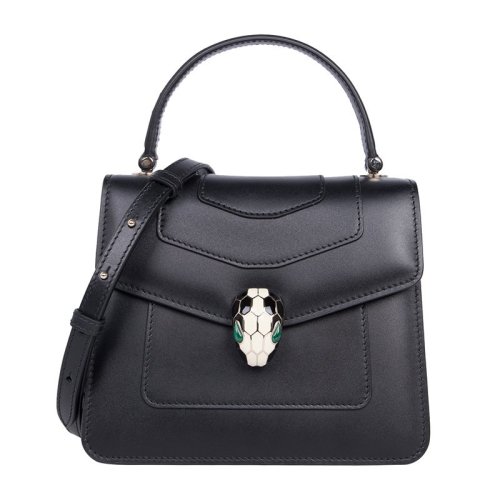 BVLGARI 宝格丽   SEPENTI FOREVER系列 女士黑色牛皮蛇头扣单肩斜挎包手提包