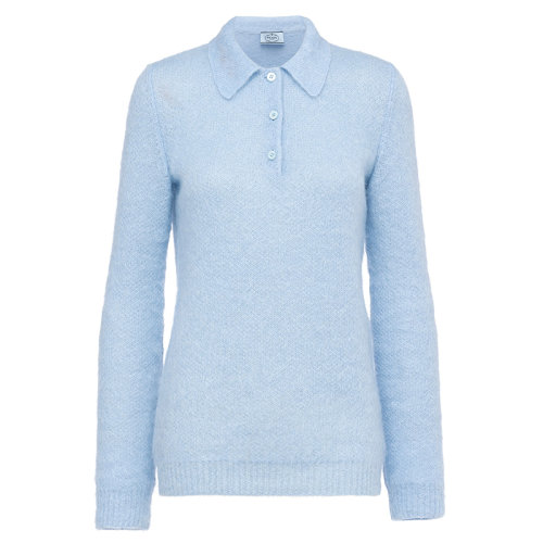 PRADA/普拉达 女士天蓝色修身马海毛长袖Polo衫P24L1I_1ZOJ_F0012_S_212