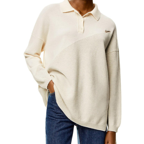 LOEWE/罗意威 22年秋冬新款 女士白灰色螺纹扣饰有金色LOEWE标志马球领毛衣S359Y14KAH-2116