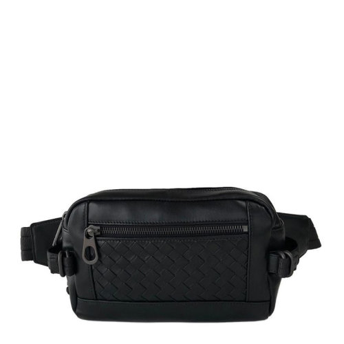 Bottega Veneta/葆蝶家 20春夏  女士黑色尼龙手提包编织纹拉链口袋时尚单肩包斜挎包