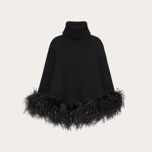  VALENTINO华伦天奴 22年秋冬 女士 斗篷 CAPE EN LAINE ORNéE DE PLUMES 2B3KU01K7NY0NO