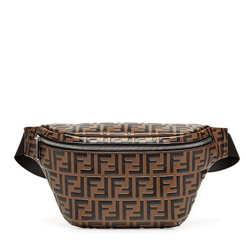 FENDI/芬迪2020早春新款 男士棕色小牛皮配FF浮雕饰面  腰包 7VA434A5PJF0H3C