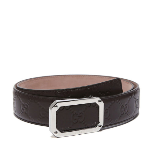 GUCCI/古驰 男士深棕色牛皮时尚板扣皮带腰带
