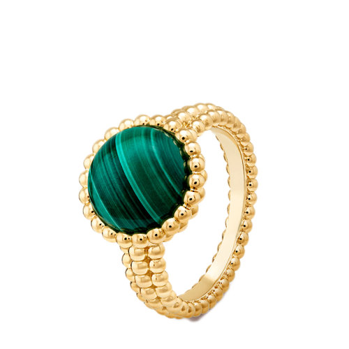 Van Cleef & Arpels/梵克雅宝 经典Perlée couleurs系列 18K金黄金镶嵌圆形孔雀石戒指指环VCARP4DP00