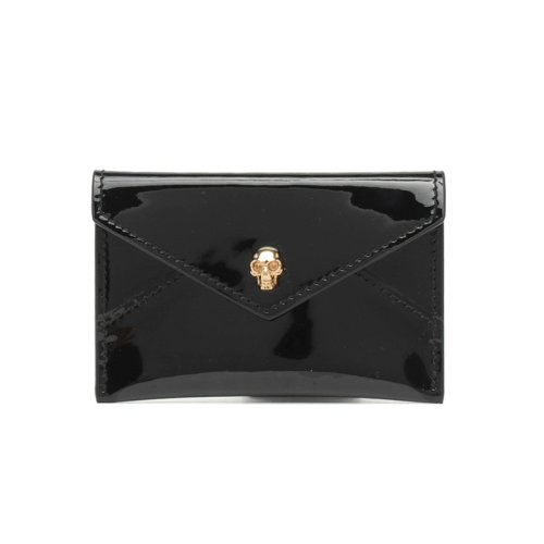 Alexander McQueen/亚历山大麦昆 黑色皮质骷髅亮面卡包手拿包