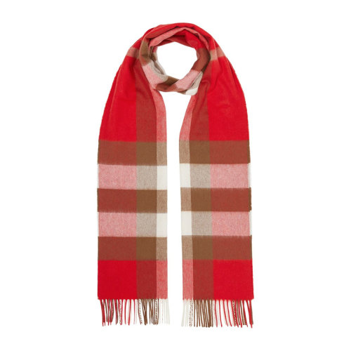 BURBERRY/博柏利 女士红格纹羊绒边缘流苏围脖围巾 8022348