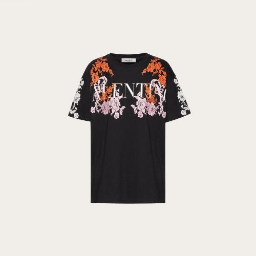  VALENTINO华伦天奴 22年秋冬 女士 短袖T恤 T-SHIRT EN JERSEY ET DENTELLE XB3MG16F6YNNC0