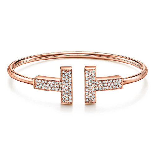 Tiffany & Co./蒂芙尼  Tiffany T系列18K金玫瑰金镶嵌钻石手镯 67990730