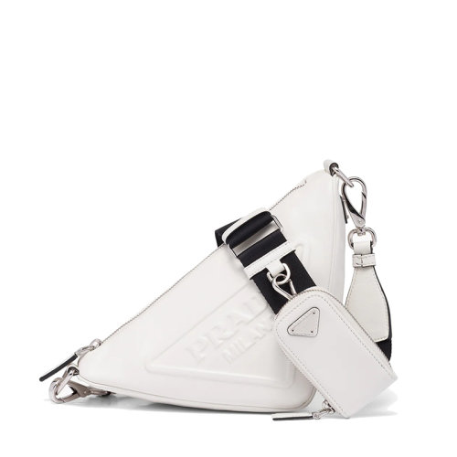 PRADA/普拉达  女士白色皮革拉链开合附可拆卸可调徽标印花织物肩带皮革拉链小袋三角形手袋斜跨单肩包1BH190_2BYA_F0009_V_BRO