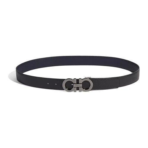 Salvatore Ferragamo/菲拉格慕 男士黑色/深蓝色皮革腰带   679710-0687611