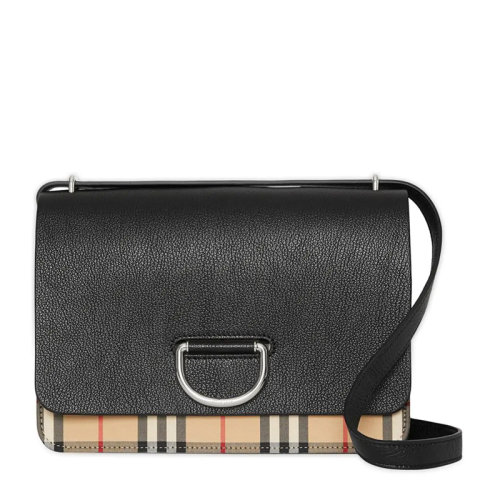 BURBERRY/博柏利 女士D环黑色单肩包斜挎包翻盖包通勤包女包 8010542