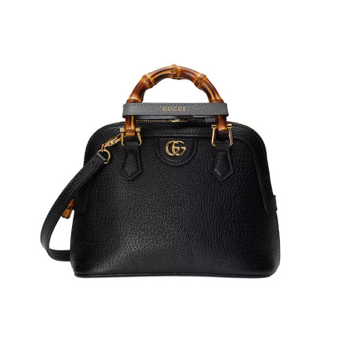 GUCCI/古驰 23春夏新款 Diana系列 女士黑色皮革复古金色细节双G拆卸调节肩带竹节手柄单肩斜挎手提包715775DJ24G1092