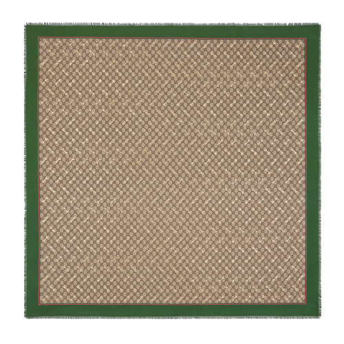 GUCCI/古驰 女士绿色米色和乌木色马衔扣图案GG印花莫代尔披肩6625773GA403172