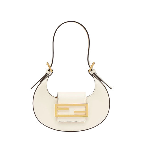 Fendi/芬迪 22年春夏新款 女士迷你白色皮革牛角流浪包FF搭扣新月单肩包8BS065AAIWF0K7E
