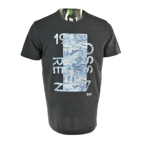 HUGO BOSS/雨果博斯 男士深蓝色棉质经典字母徽标印花装饰圆领短袖上衣T恤 TEE4-50325617-410