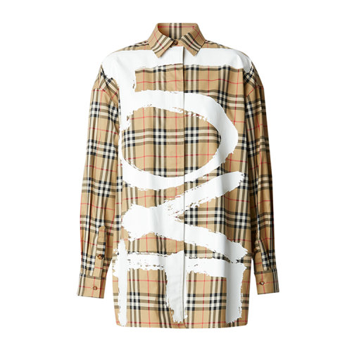 BURBERRY/博柏利 Love 印花 Vintage 格纹宽松女士长袖衬衫 80381281