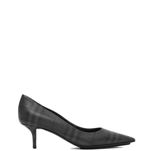 BURBERRY/博柏利 22年春夏新款 女士深炭灰色棉质格纹尖头高跟鞋80486301