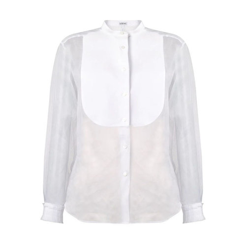 LOEWE/罗意威  女士白色棉质简约透视长袖衬衫 S2199080GH-2100