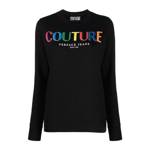 VERSACE JEANS/范思哲牛仔 女士黑色棉质经典彩色字母徽标印花装饰圆领长袖上衣卫衣运动衫套头衫 71HAIP04-CF00P-899