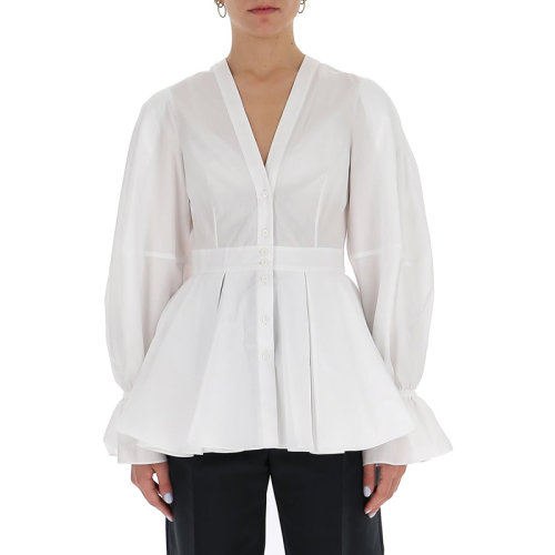 Alexander McQueen 亚历山大·麦昆 女士 服装 白色L领衬衫 女士长袖衬衫
