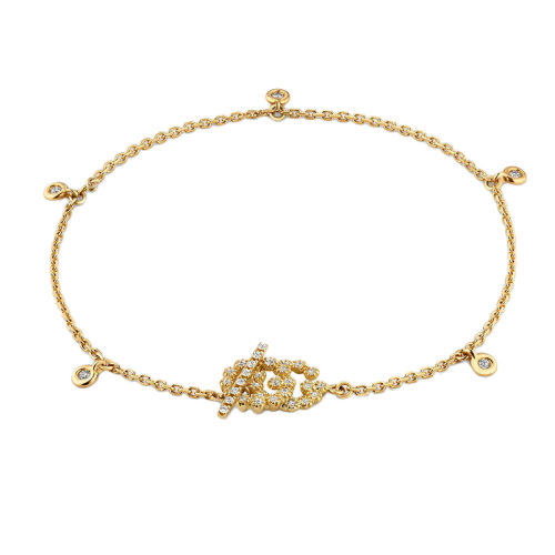 GUCCI/古驰 经典款双G镶钻细节18K金黄金手链 481671J85408000