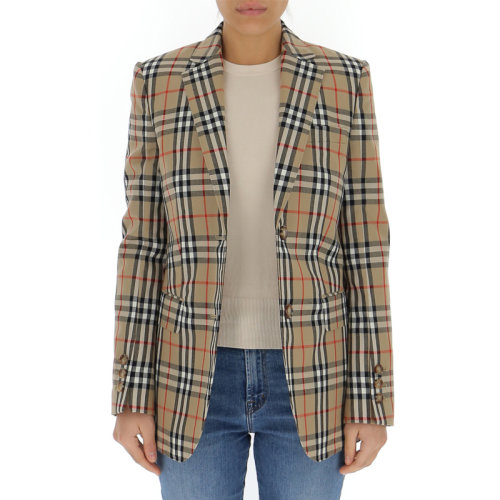 BURBERRY 博柏利 女士 服装  米色翻领格纹系扣夹克外套 女士夹克