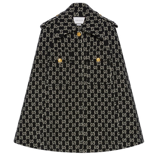 GUCCI/古驰女士黑色象牙色GG提花毛毡羊毛披肩外套650533XKBR81080
